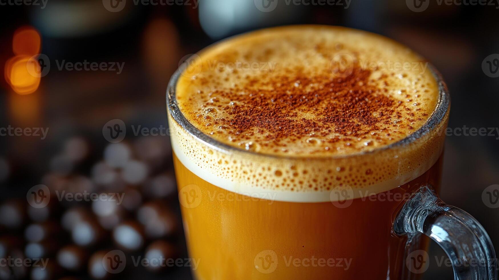 A frothy coffee drink topped with spices. photo