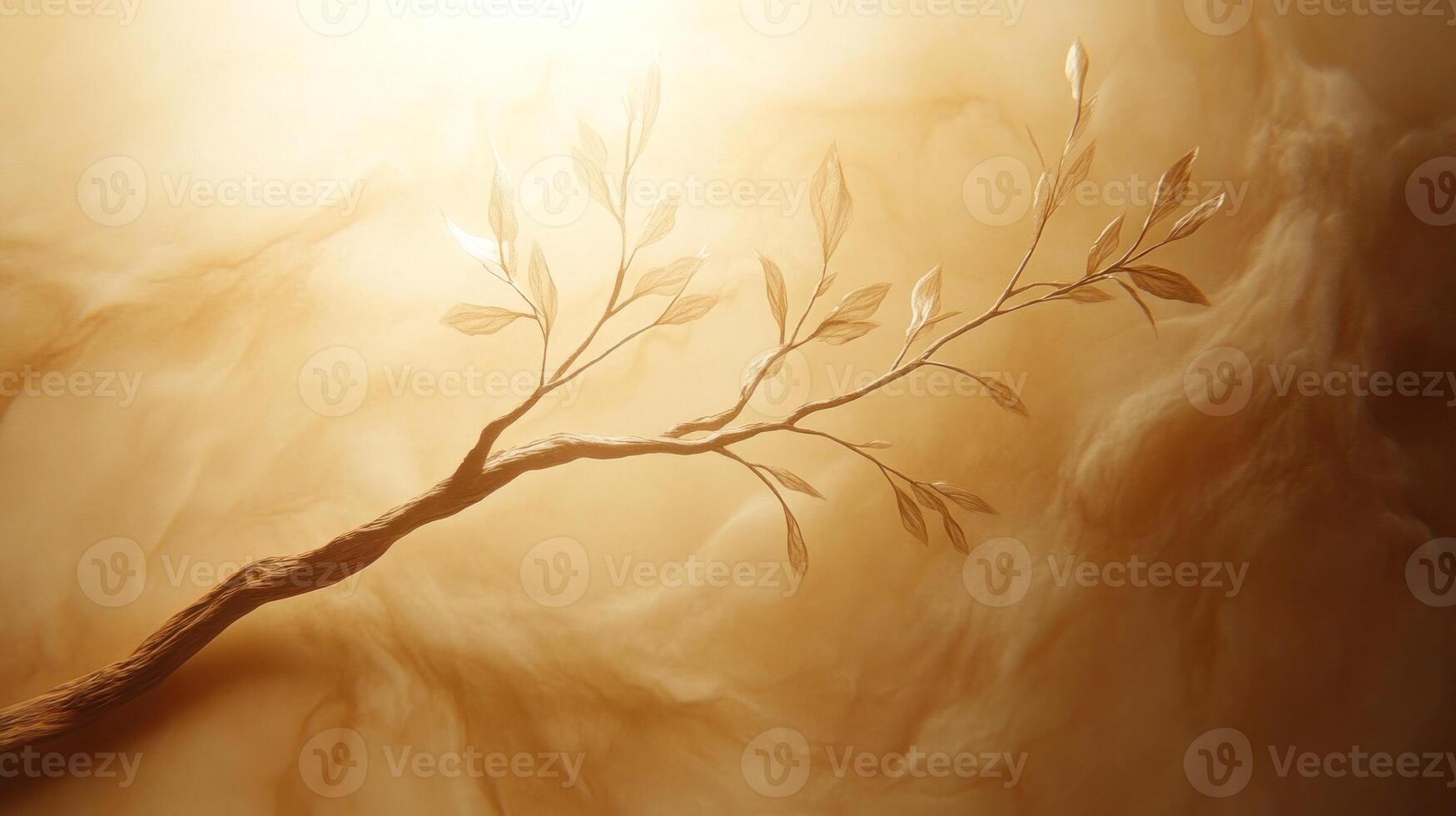 A delicate branch with leaves against a soft backdrop. photo
