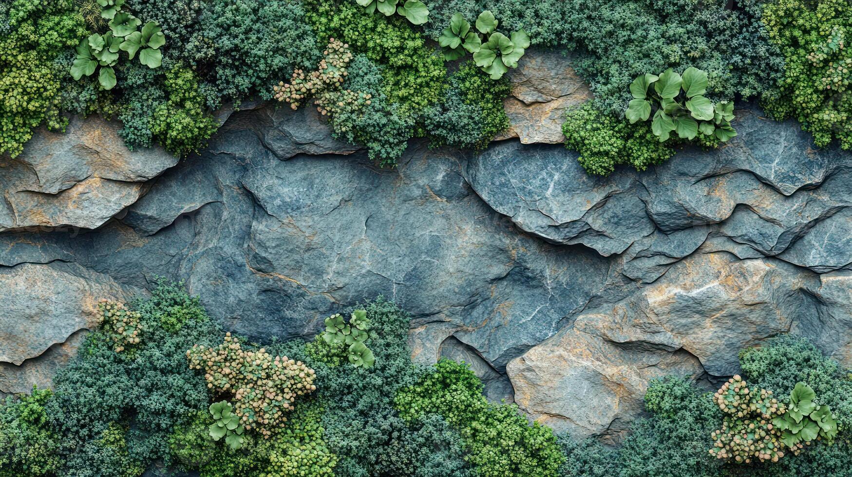 A rocky surface surrounded by lush greenery. photo