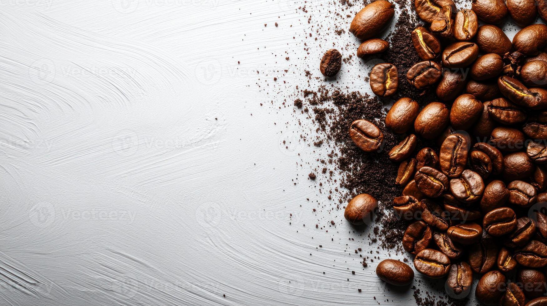 Coffee beans and grounds on a textured surface. photo