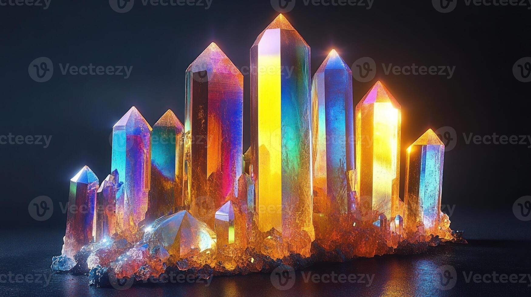 Colorful crystal formation with vibrant reflections. photo