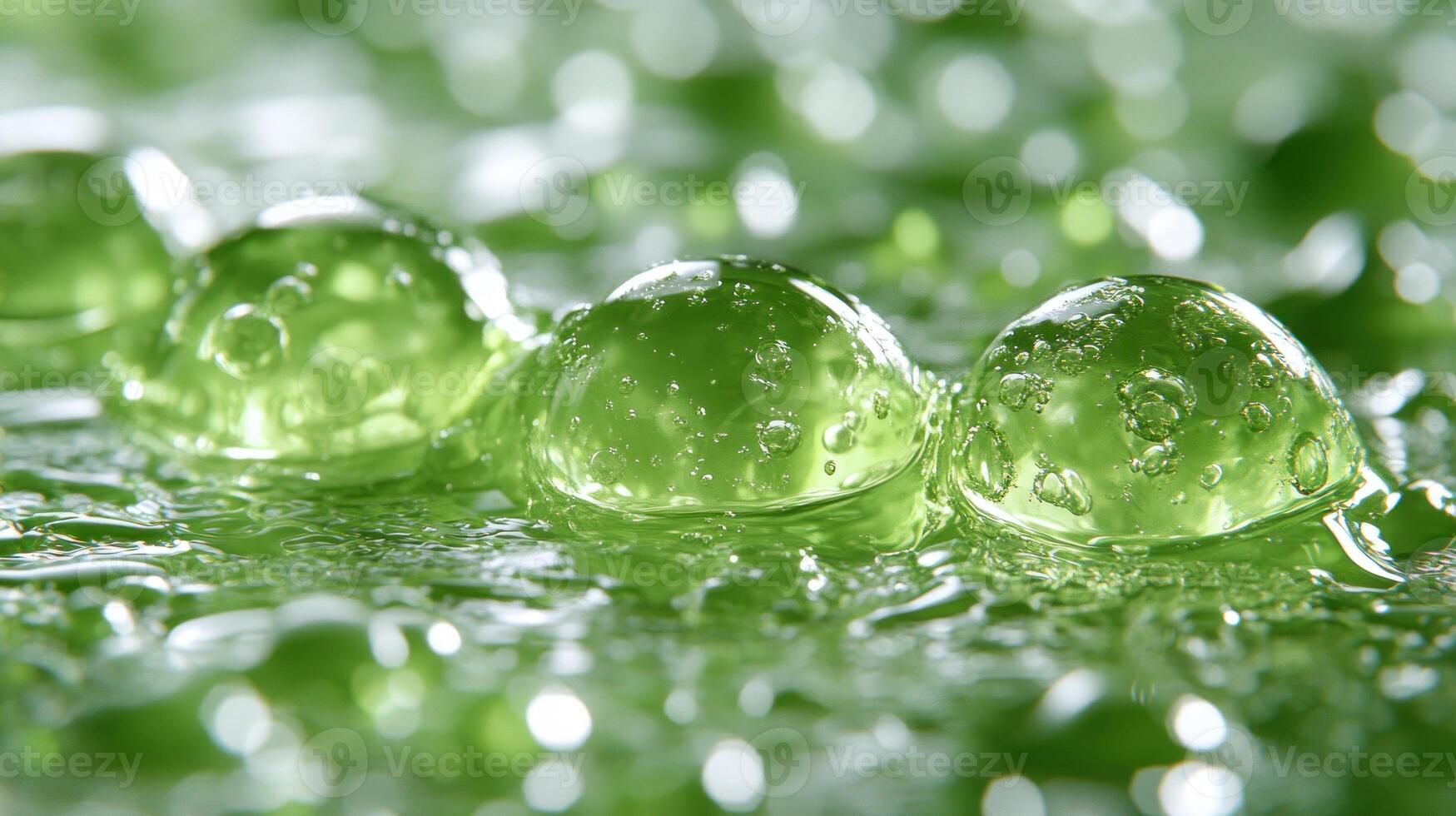 Close-up of green bubbles in liquid. photo