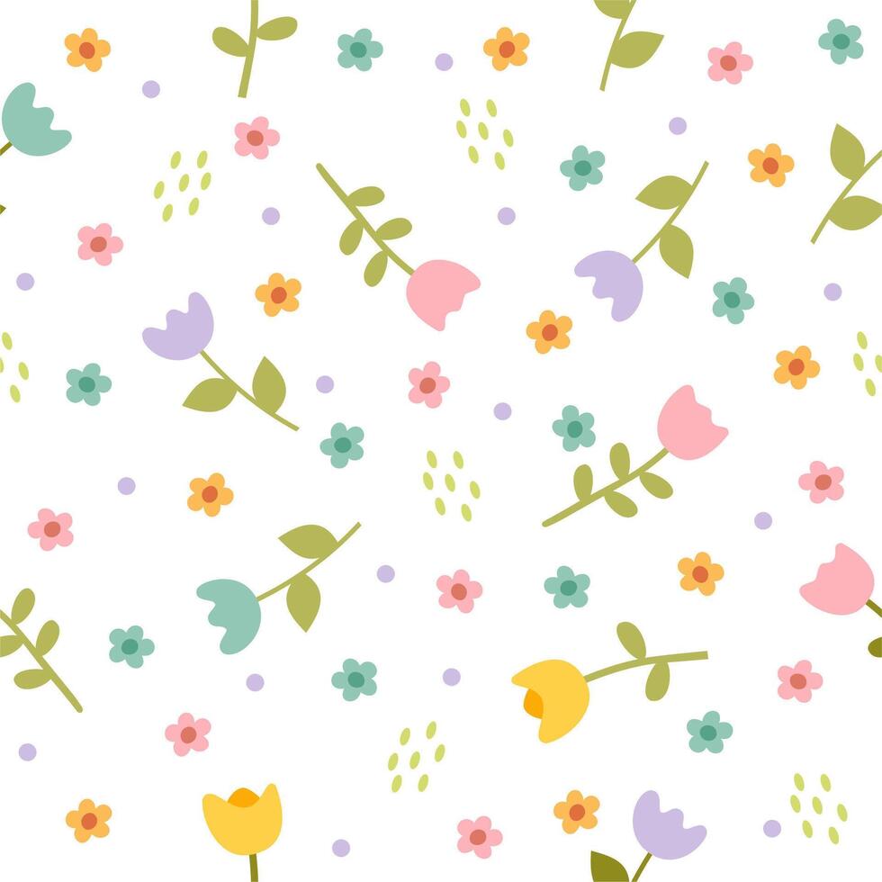 Cute spring Flowers seamless pattern. Colorful floral botanical background. Wrapping, texture, textile illustration vector