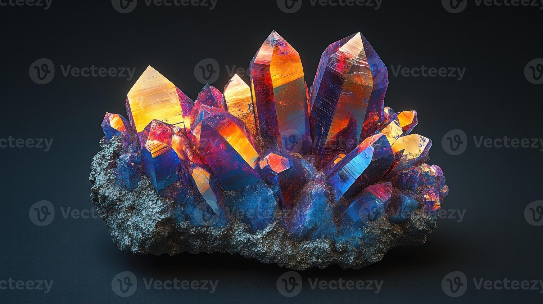 Colorful cool crystal cluster with vibrant reflections. photo