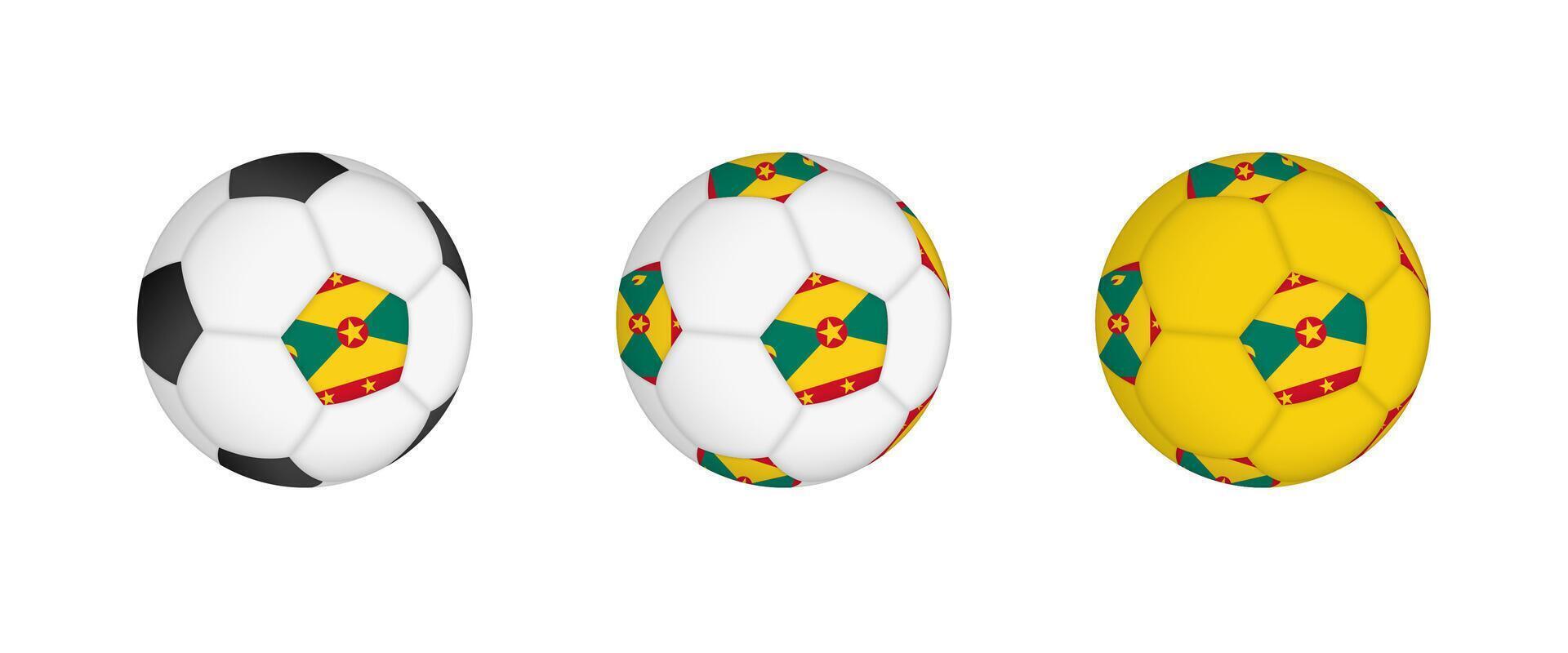 Collection football ball with the Grenada flag. Soccer equipment mockup with flag in three distinct configurations. vector