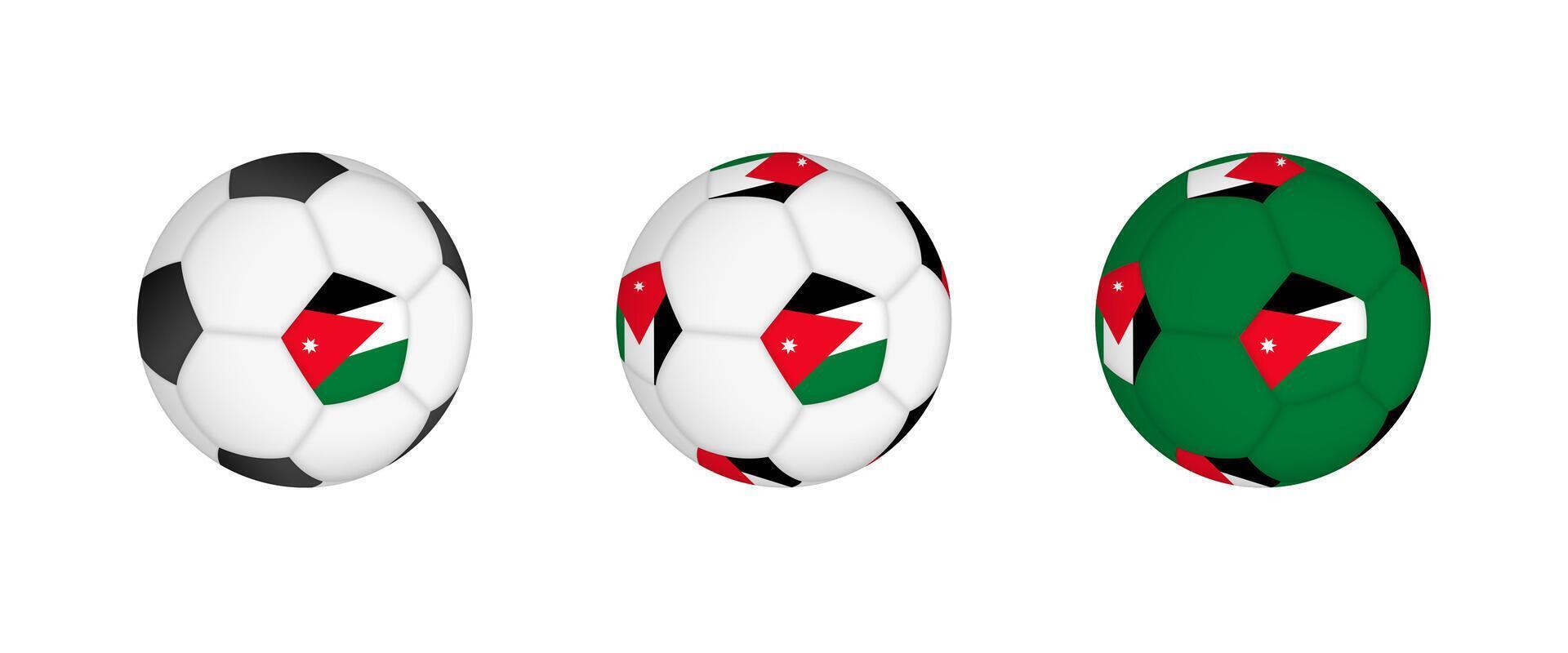 Collection football ball with the Jordan flag. Soccer equipment mockup with flag in three distinct configurations. vector