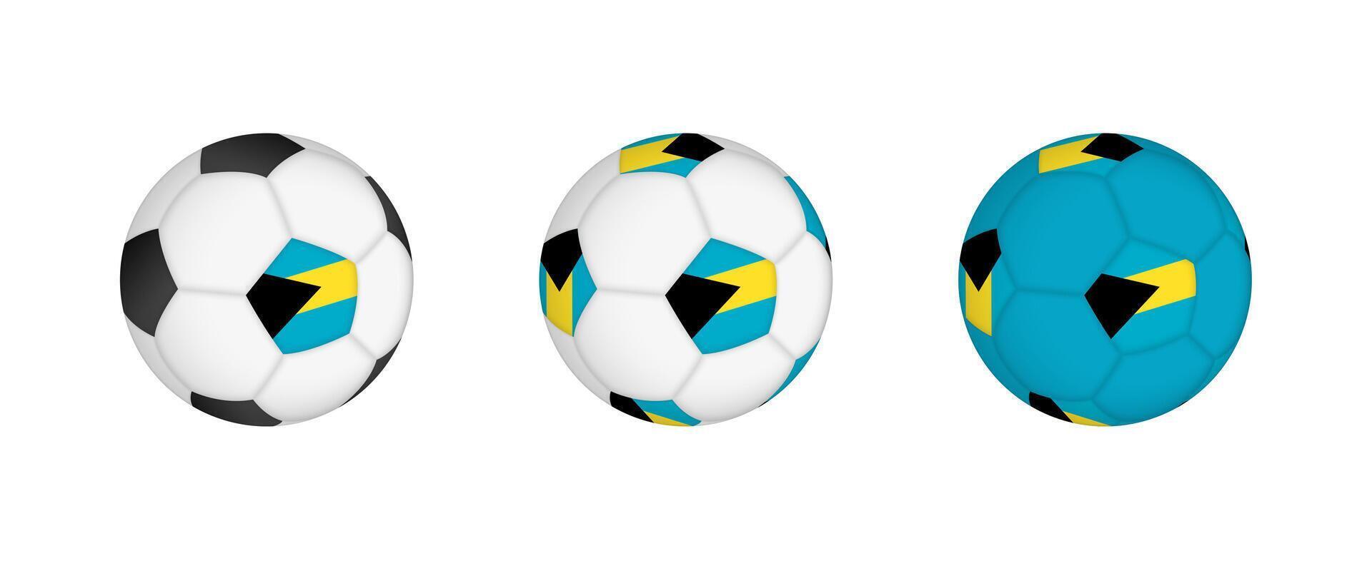 Collection football ball with the The Bahamas flag. Soccer equipment mockup with flag in three distinct configurations. vector