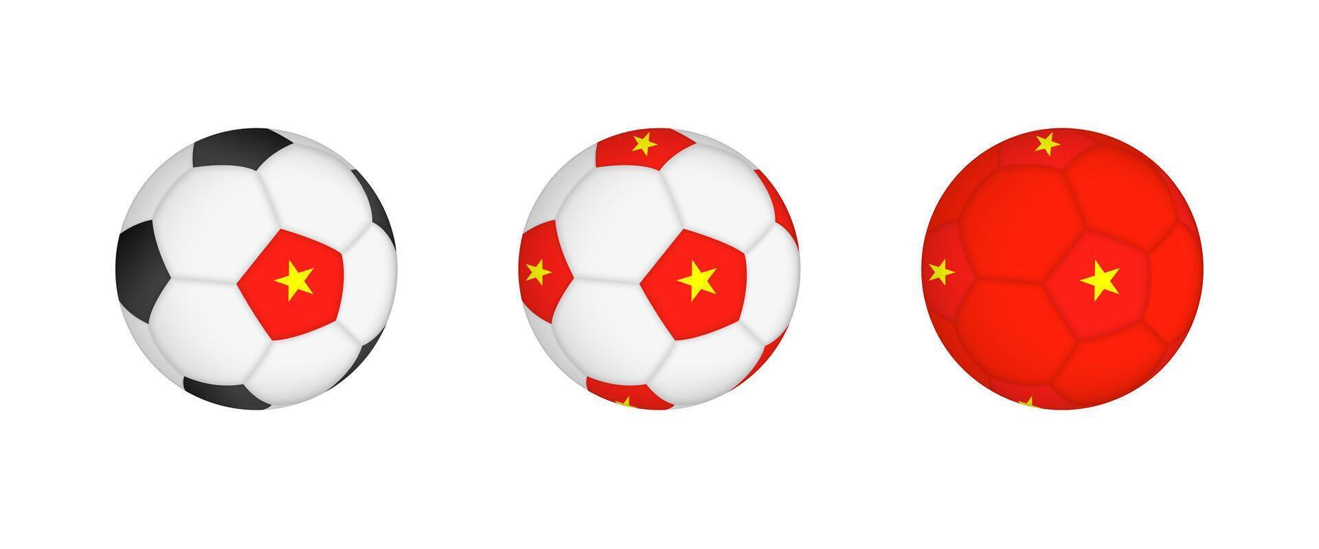 Collection football ball with the Vietnam flag. Soccer equipment mockup with flag in three distinct configurations. vector