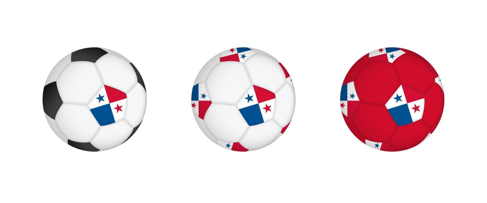 Collection football ball with the Panama flag. Soccer equipment mockup with flag in three distinct configurations. vector