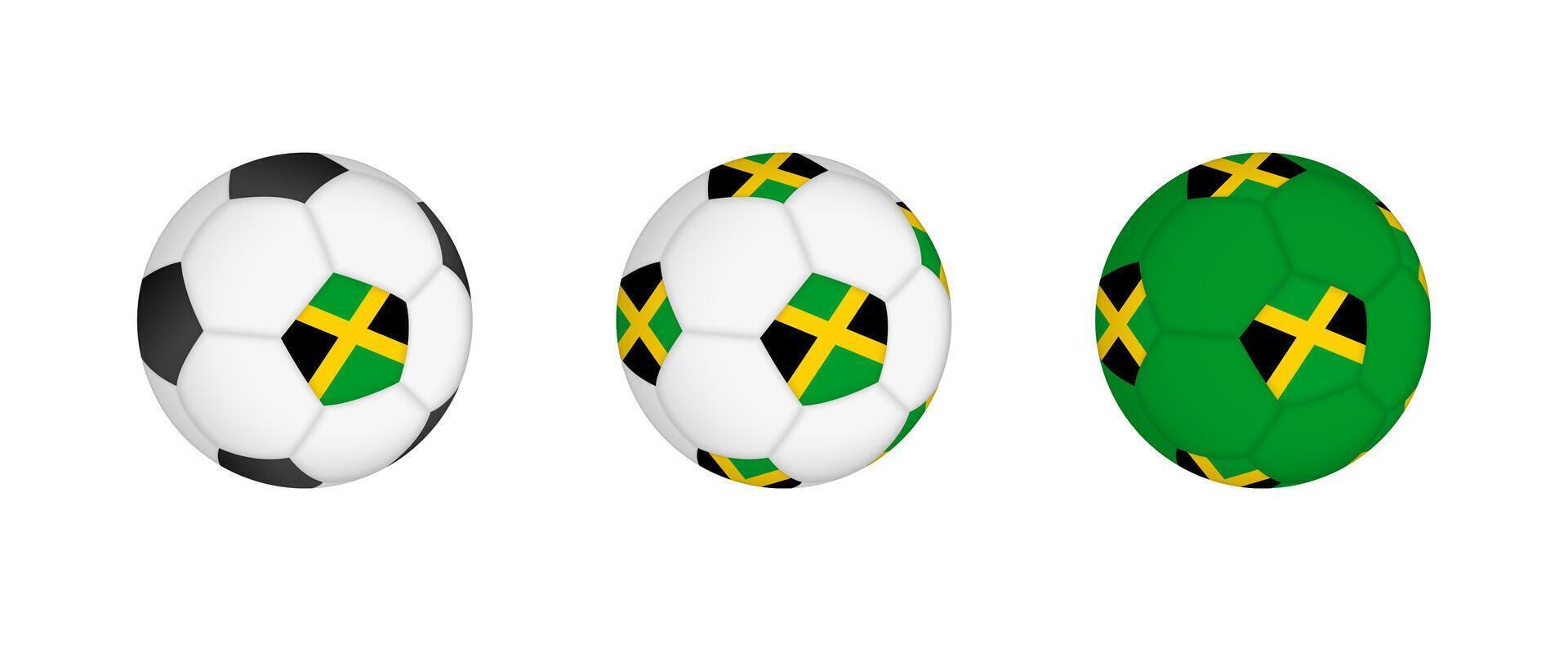 Collection football ball with the Jamaica flag. Soccer equipment mockup with flag in three distinct configurations. vector