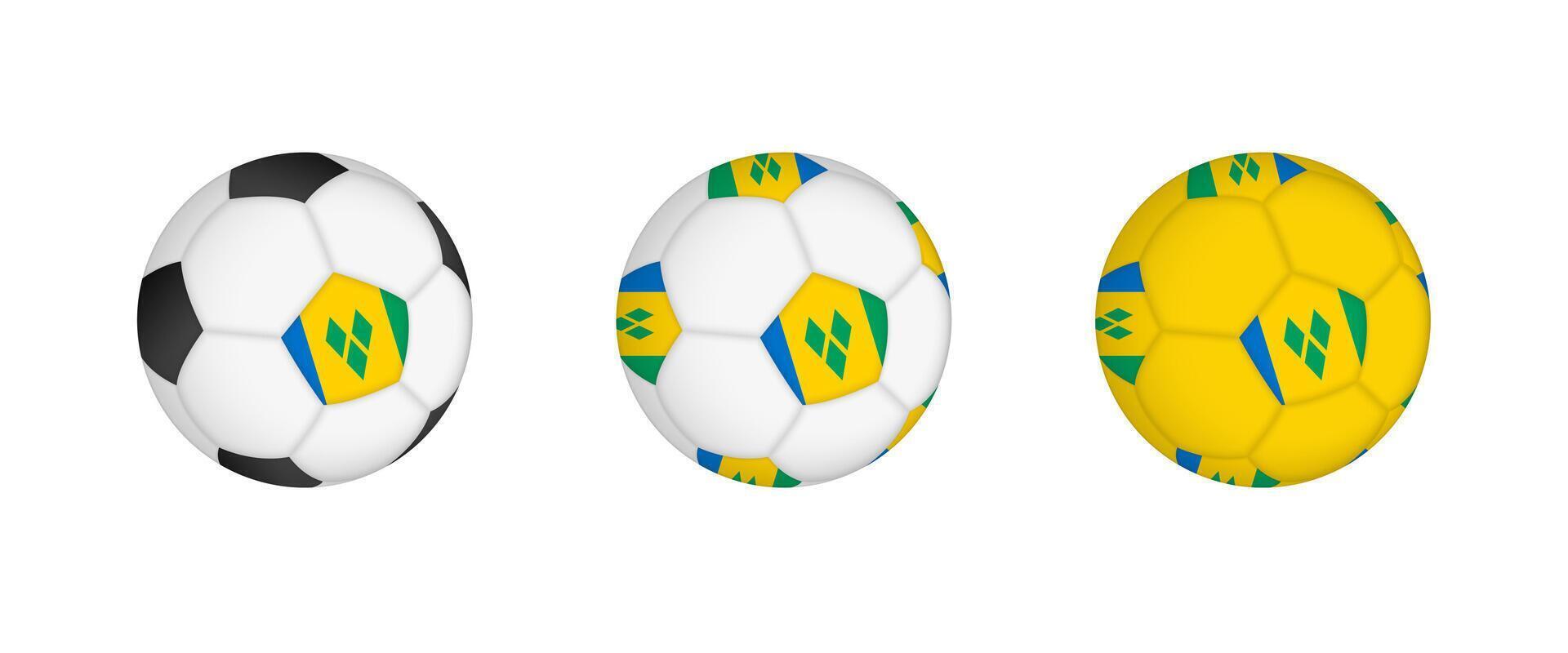 Collection football ball with the Saint Vincent and the Grenadines flag. Soccer equipment mockup with flag in three distinct configurations. vector