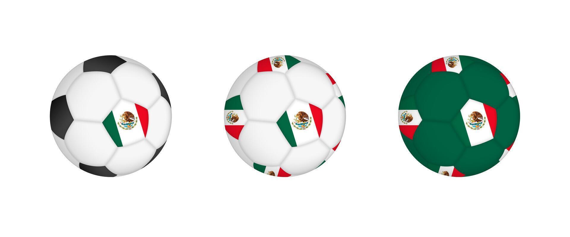 Collection football ball with the Mexico flag. Soccer equipment mockup with flag in three distinct configurations. vector