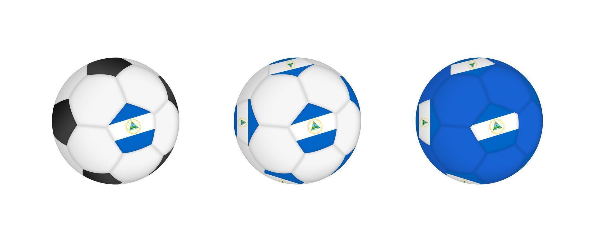 Collection football ball with the Nicaragua flag. Soccer equipment mockup with flag in three distinct configurations. vector