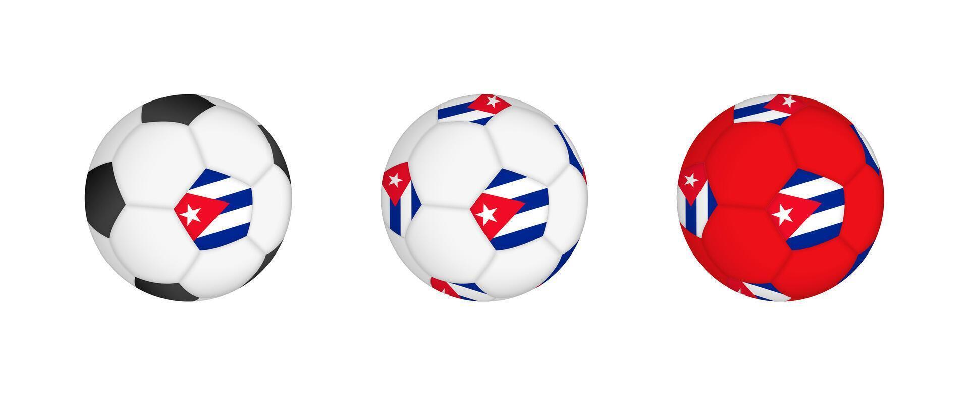 Collection football ball with the Cuba flag. Soccer equipment mockup with flag in three distinct configurations. vector