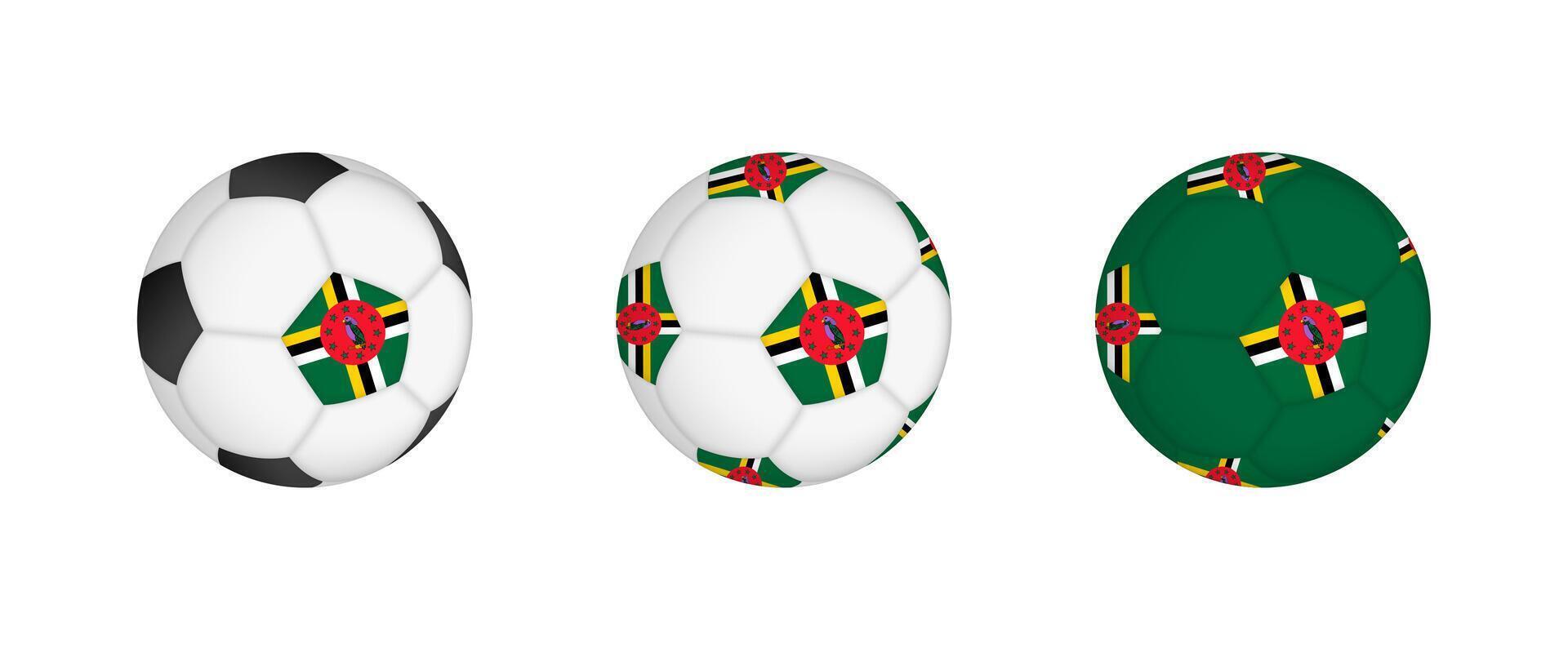 Collection football ball with the Dominica flag. Soccer equipment mockup with flag in three distinct configurations. vector
