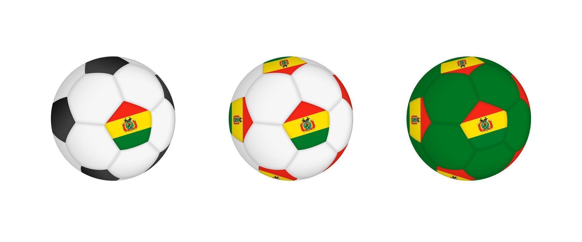 Collection football ball with the Bolivia flag. Soccer equipment mockup with flag in three distinct configurations. vector
