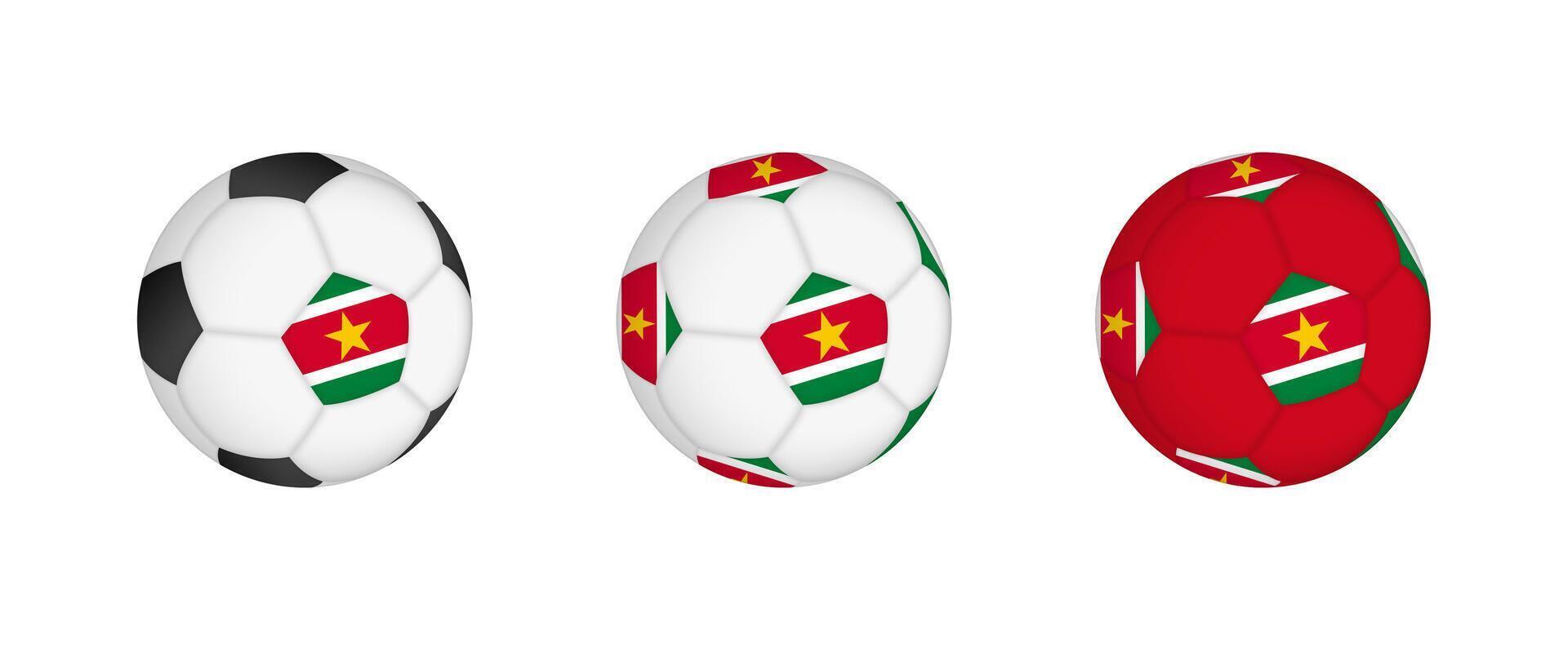 Collection football ball with the Suriname flag. Soccer equipment mockup with flag in three distinct configurations. vector