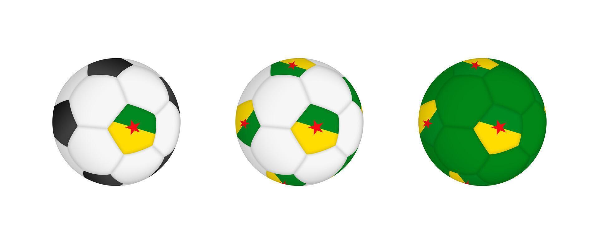 Collection football ball with the French Guiana flag. Soccer equipment mockup with flag in three distinct configurations. vector