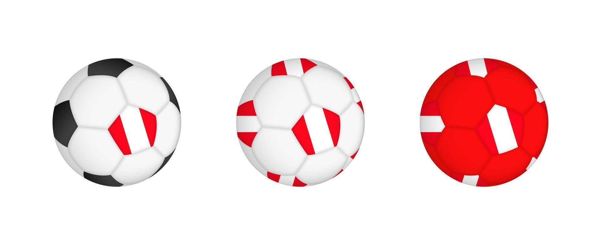 Collection football ball with the Peru flag. Soccer equipment mockup with flag in three distinct configurations. vector