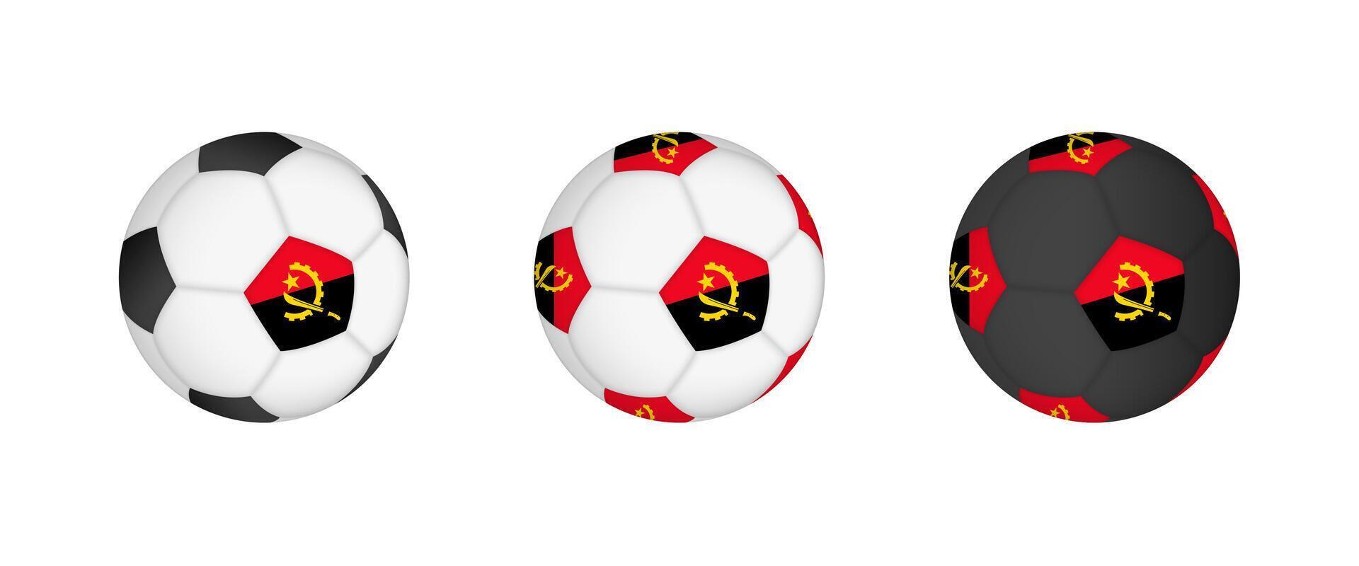 Collection football ball with the Angola flag. Soccer equipment mockup with flag in three distinct configurations. vector