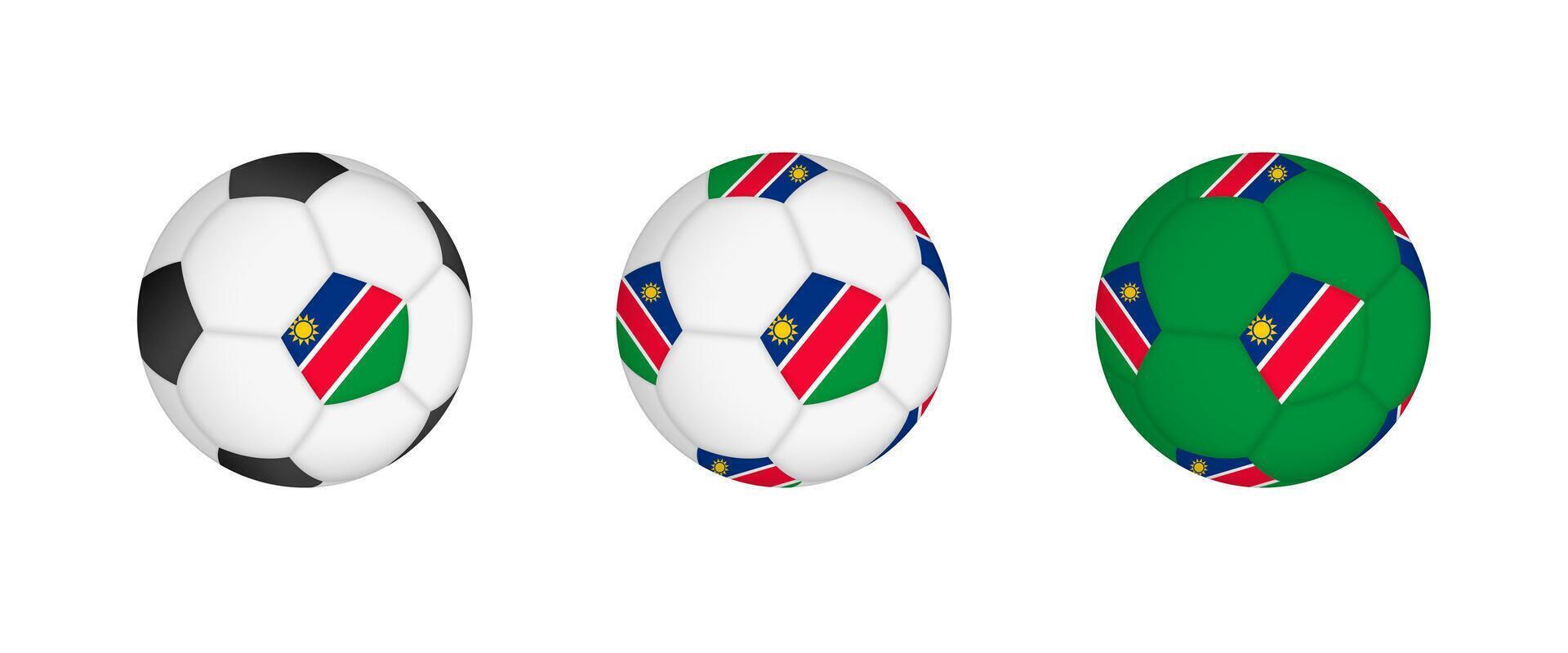 Collection football ball with the Namibia flag. Soccer equipment mockup with flag in three distinct configurations. vector