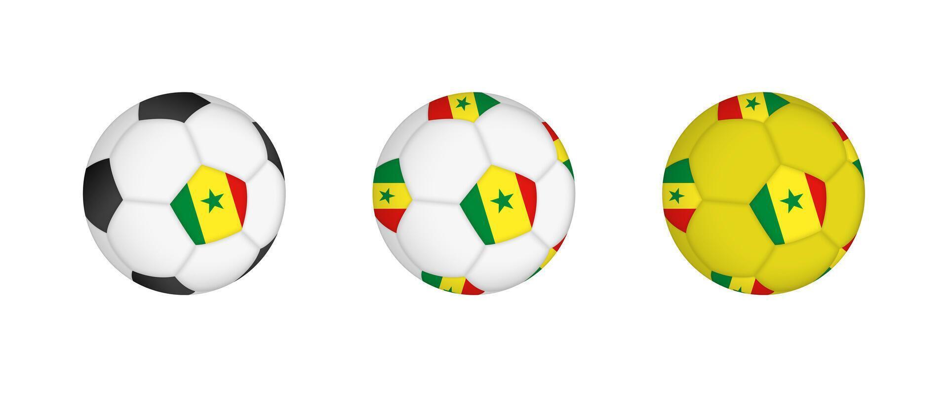 Collection football ball with the Senegal flag. Soccer equipment mockup with flag in three distinct configurations. vector