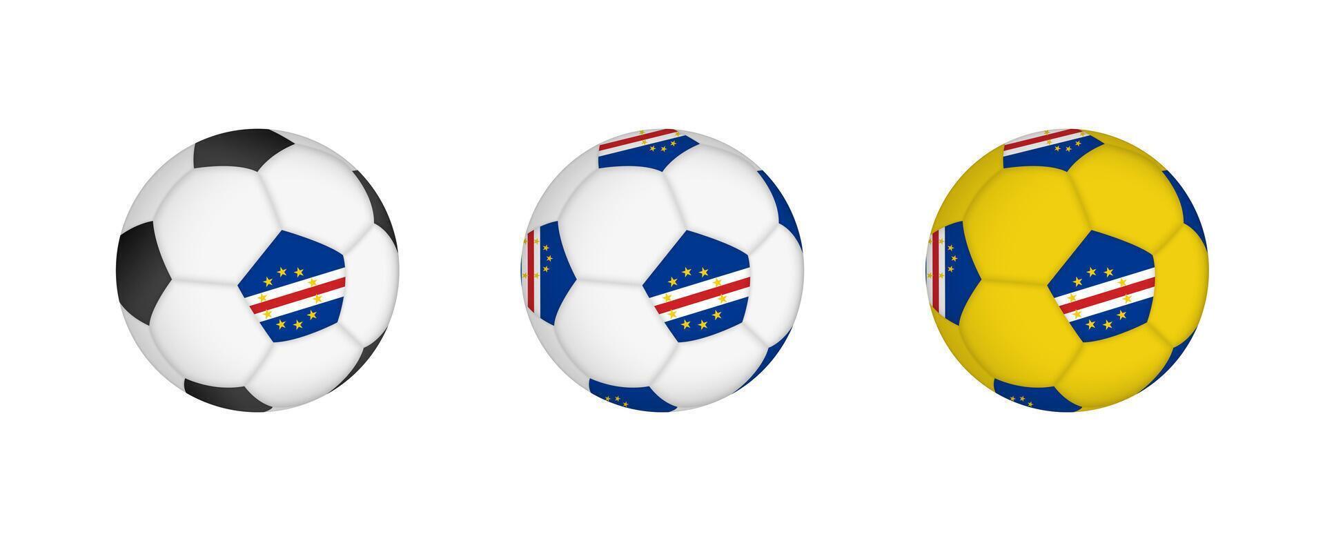 Collection football ball with the Cape Verde flag. Soccer equipment mockup with flag in three distinct configurations. vector