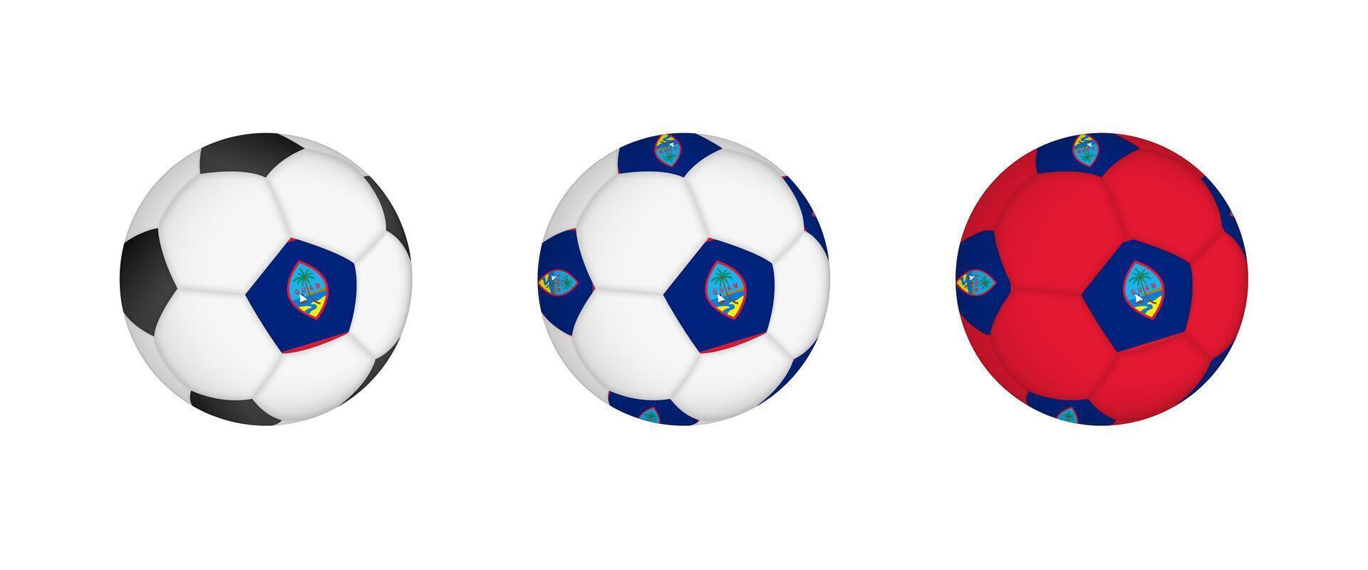 Collection football ball with the Guam flag. Soccer equipment mockup with flag in three distinct configurations. vector
