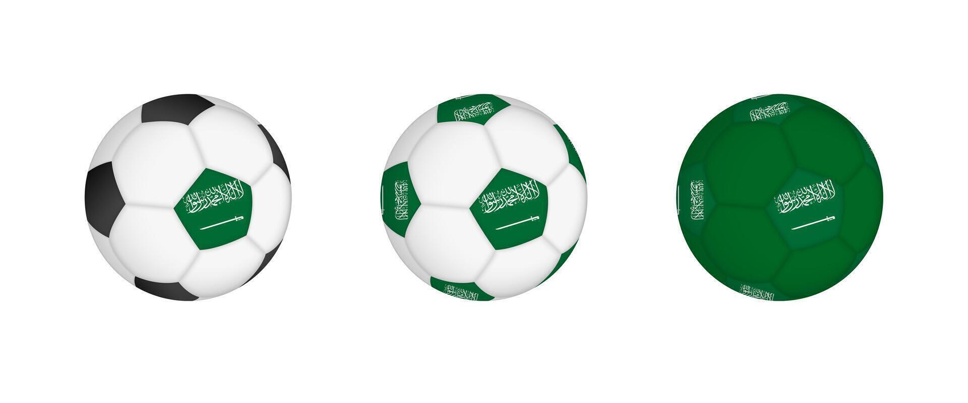 Collection football ball with the Saudi Arabia flag. Soccer equipment mockup with flag in three distinct configurations. vector