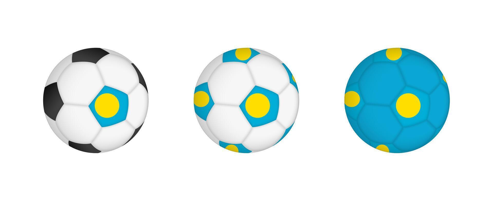 Collection football ball with the Palau flag. Soccer equipment mockup with flag in three distinct configurations. vector