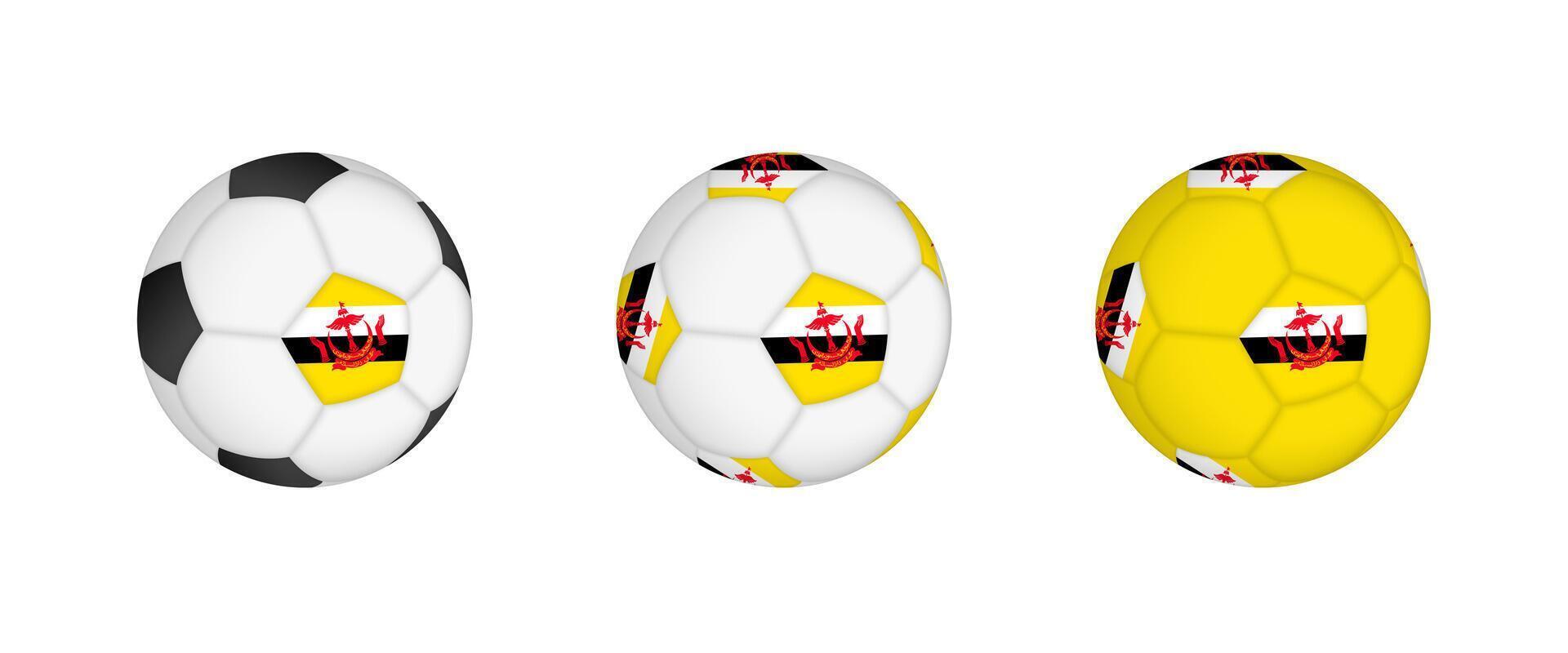 Collection football ball with the Brunei flag. Soccer equipment mockup with flag in three distinct configurations. vector