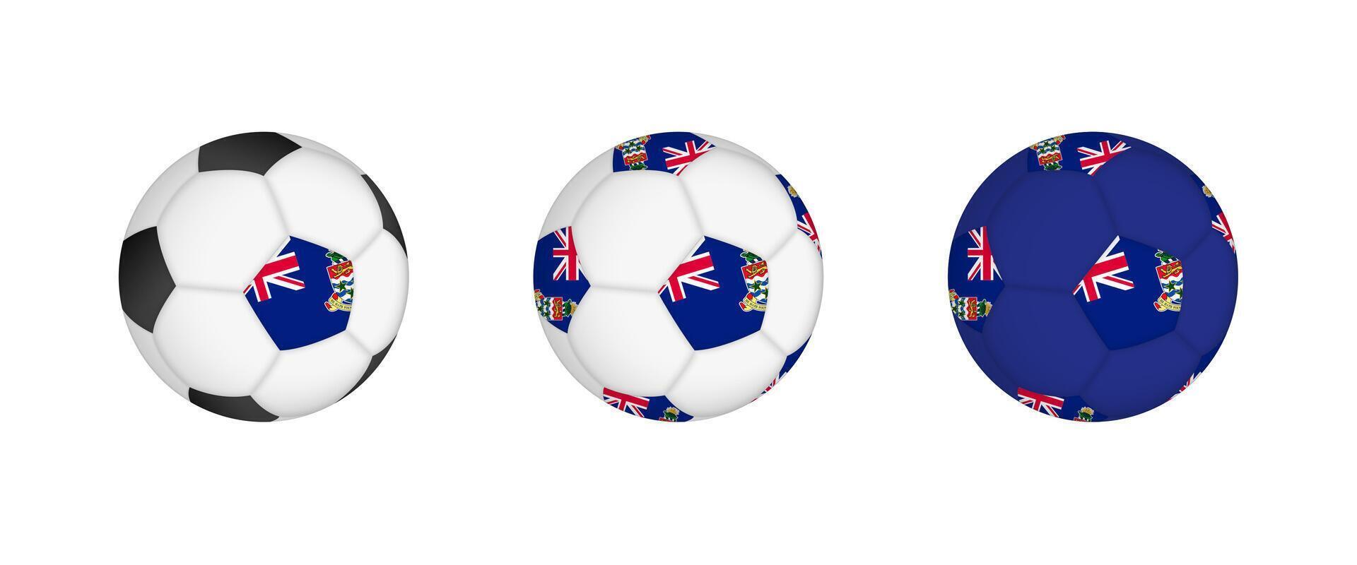 Collection football ball with the Cayman Islands flag. Soccer equipment mockup with flag in three distinct configurations. vector