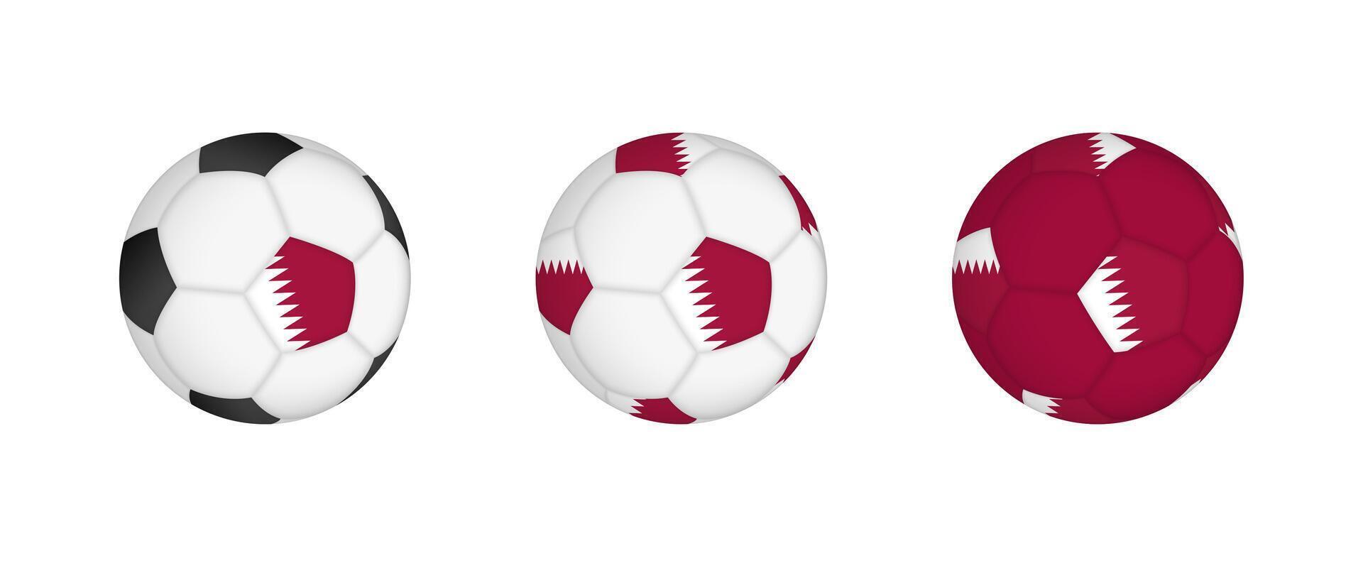 Collection football ball with the Qatar flag. Soccer equipment mockup with flag in three distinct configurations. vector