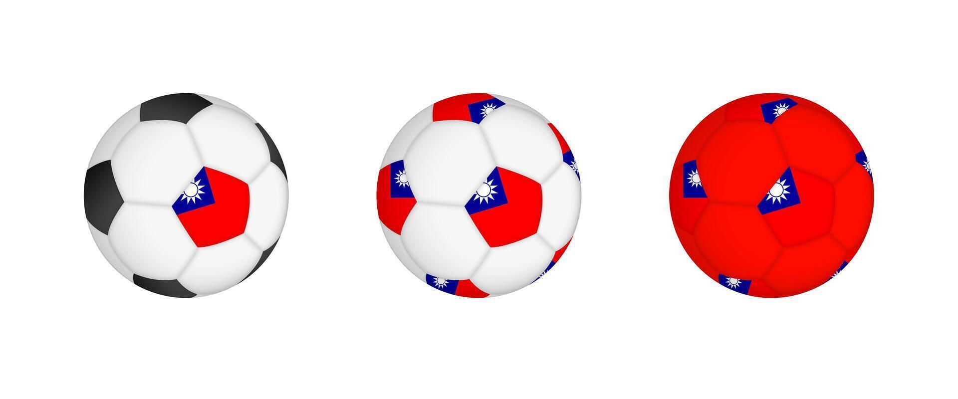 Collection football ball with the Taiwan flag. Soccer equipment mockup with flag in three distinct configurations. vector