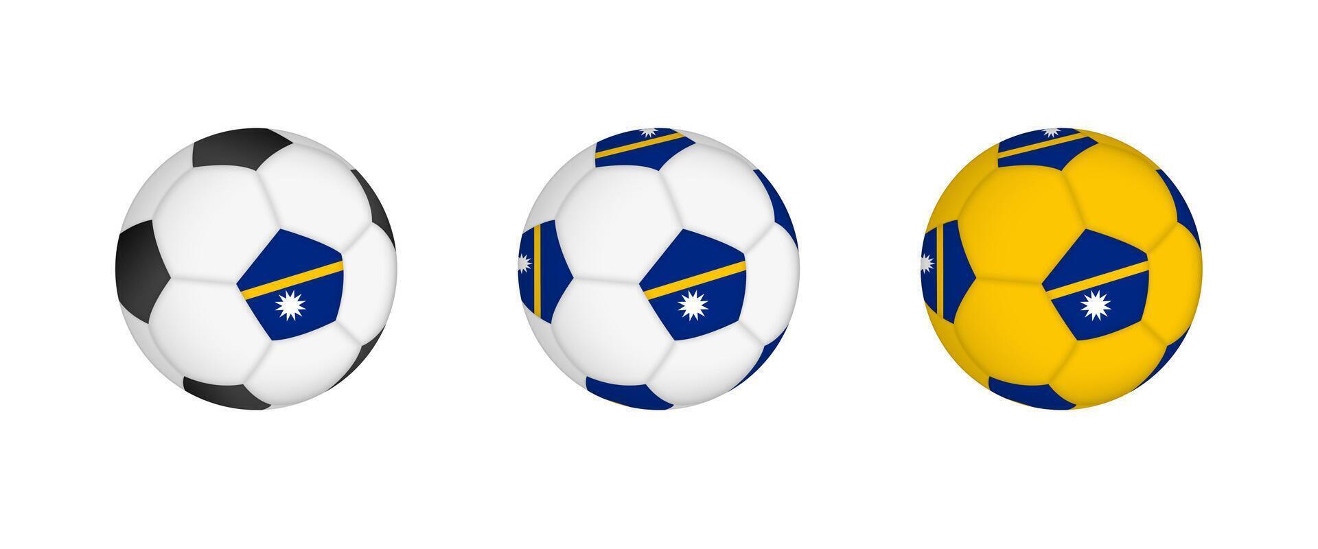 Collection football ball with the Nauru flag. Soccer equipment mockup with flag in three distinct configurations. vector