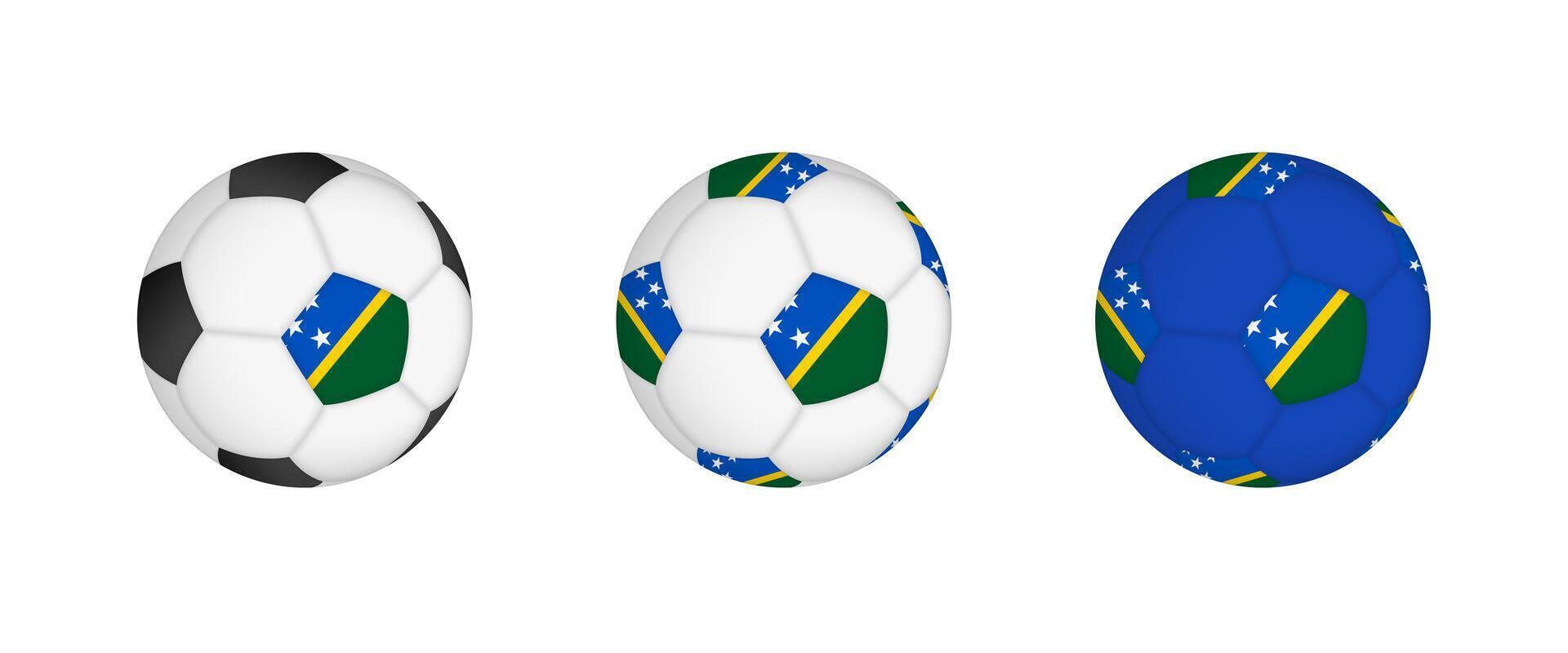 Collection football ball with the Solomon Islands flag. Soccer equipment mockup with flag in three distinct configurations. vector