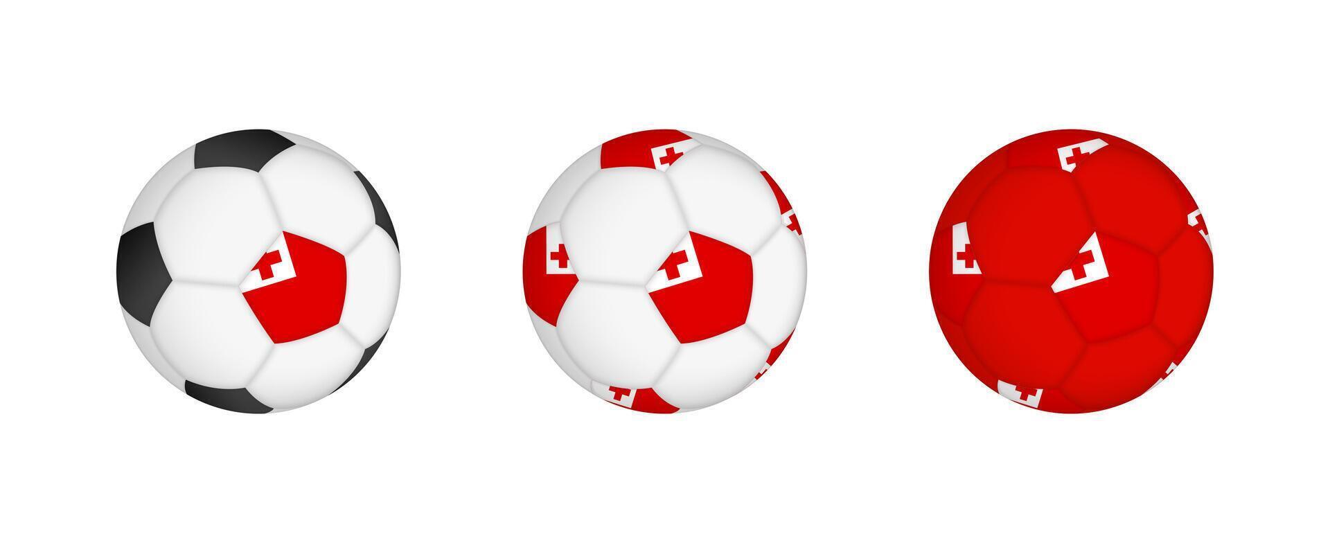 Collection football ball with the Tonga flag. Soccer equipment mockup with flag in three distinct configurations. vector
