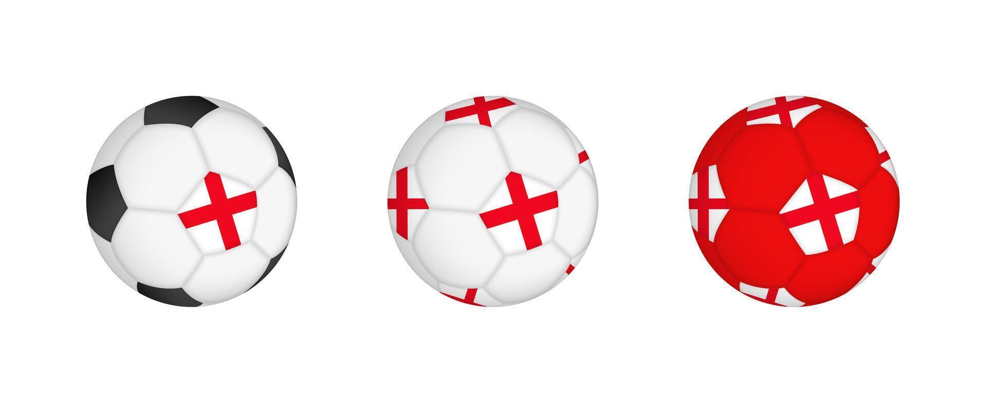 Collection football ball with the England flag. Soccer equipment mockup with flag in three distinct configurations. vector