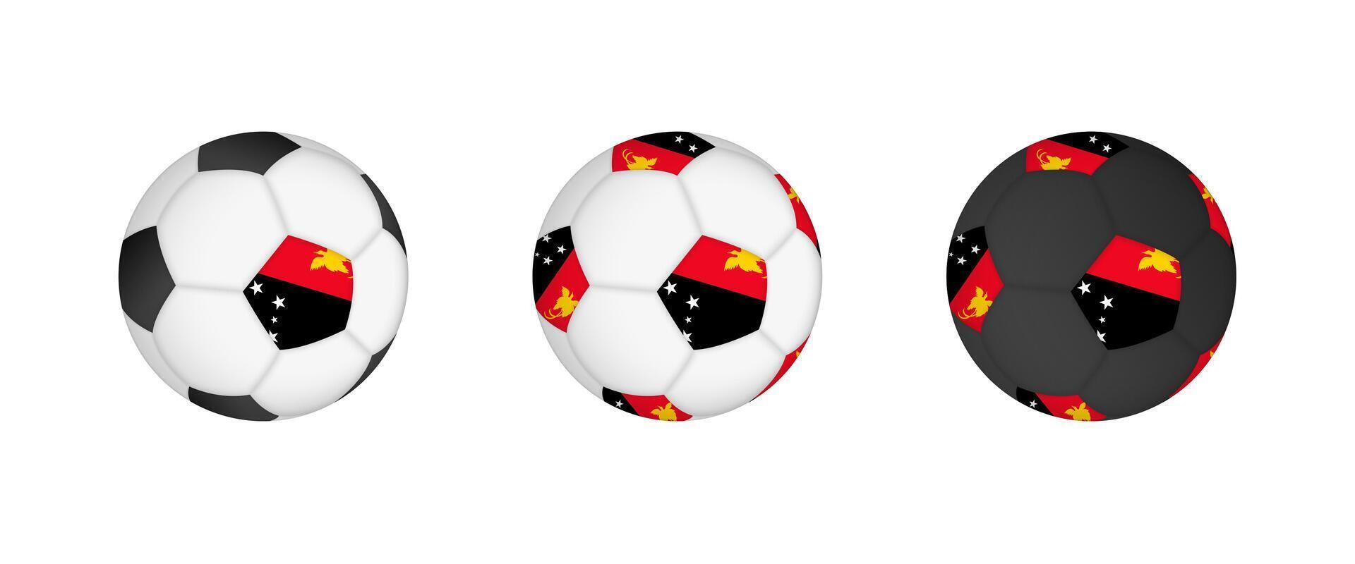 Collection football ball with the Papua New Guinea flag. Soccer equipment mockup with flag in three distinct configurations. vector