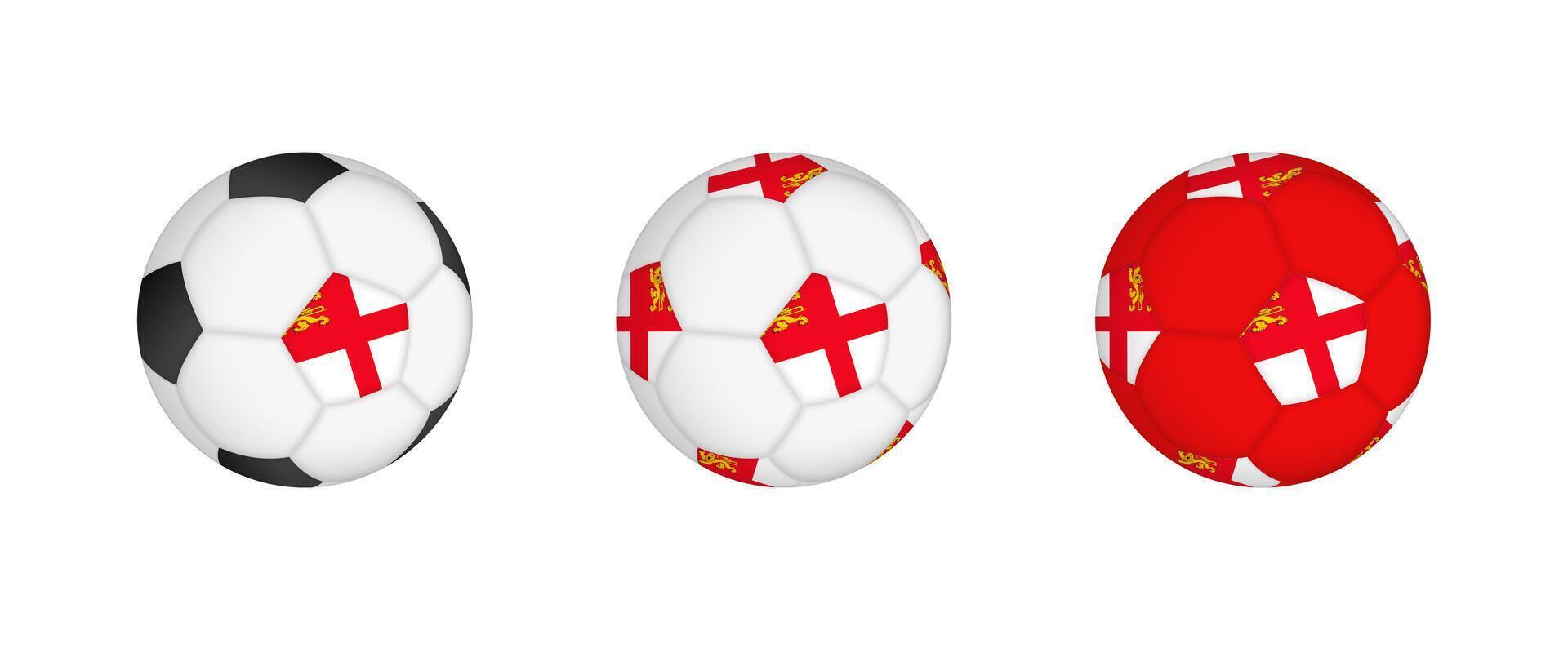 Collection football ball with the Sark flag. Soccer equipment mockup with flag in three distinct configurations. vector