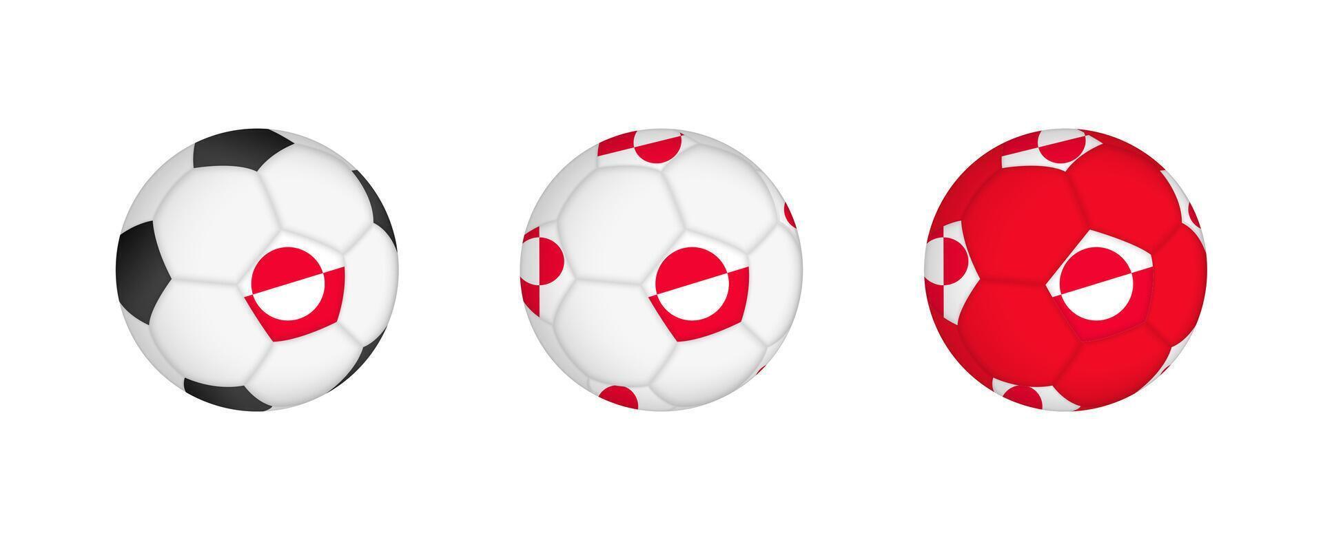 Collection football ball with the Greenland flag. Soccer equipment mockup with flag in three distinct configurations. vector