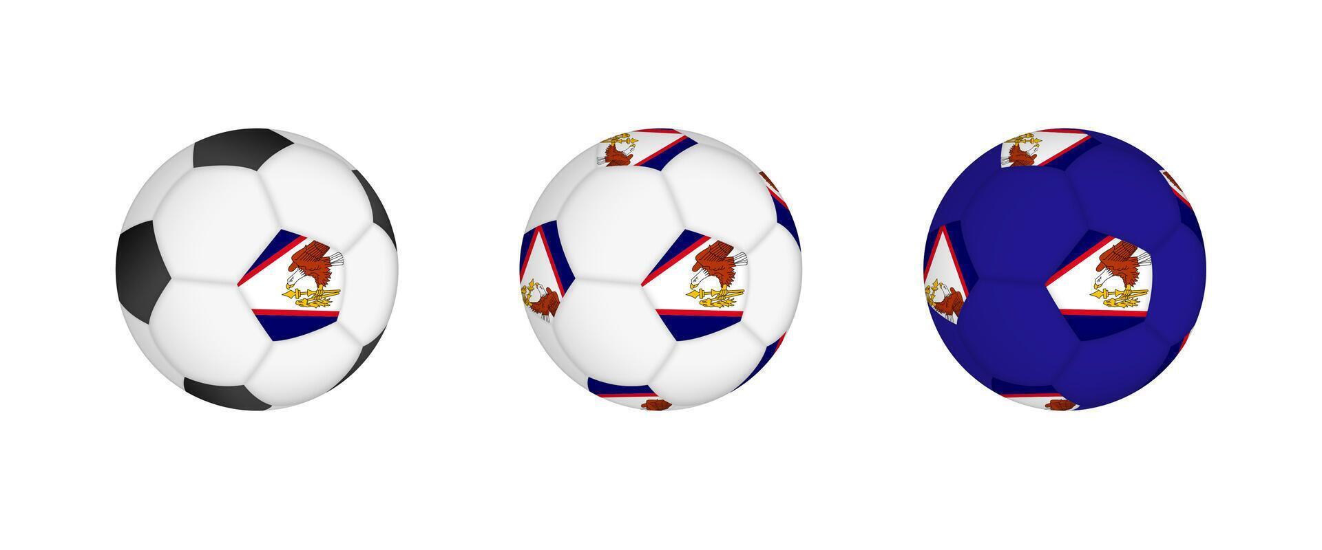 Collection football ball with the American Samoa flag. Soccer equipment mockup with flag in three distinct configurations. vector