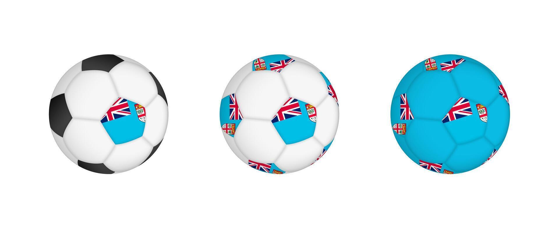Collection football ball with the Fiji flag. Soccer equipment mockup with flag in three distinct configurations. vector