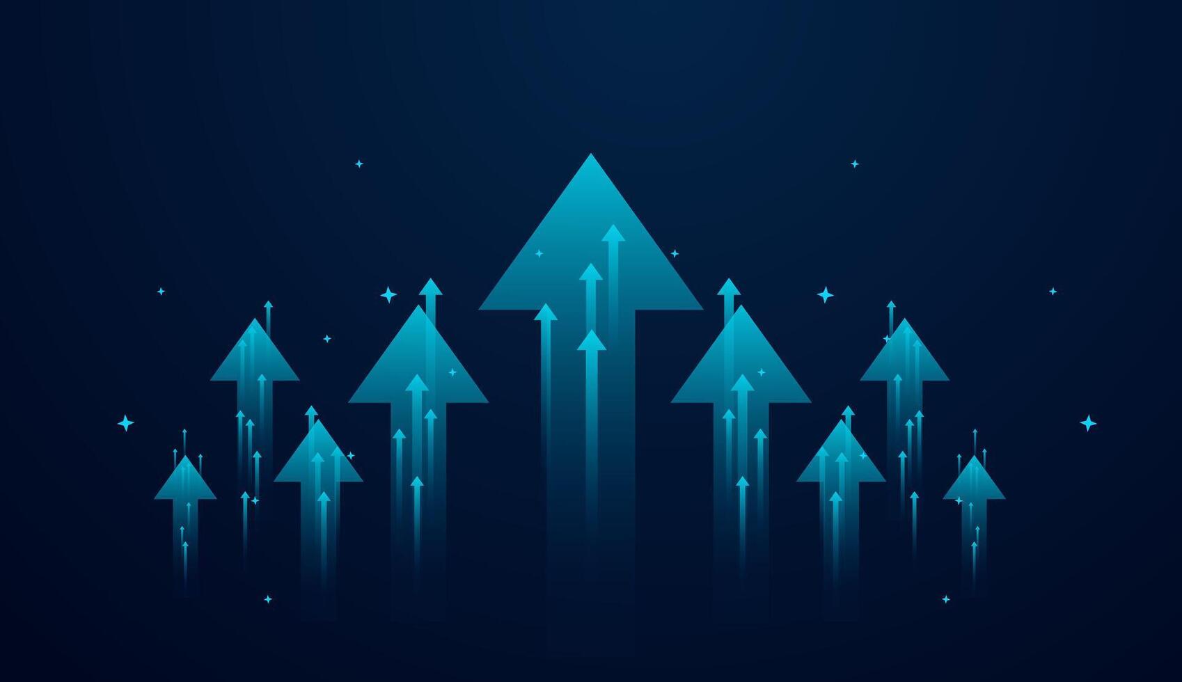 Multiple glowing arrows ascend against a dark blue background, symbolizing progress, growth, and rising momentum. illustration vector