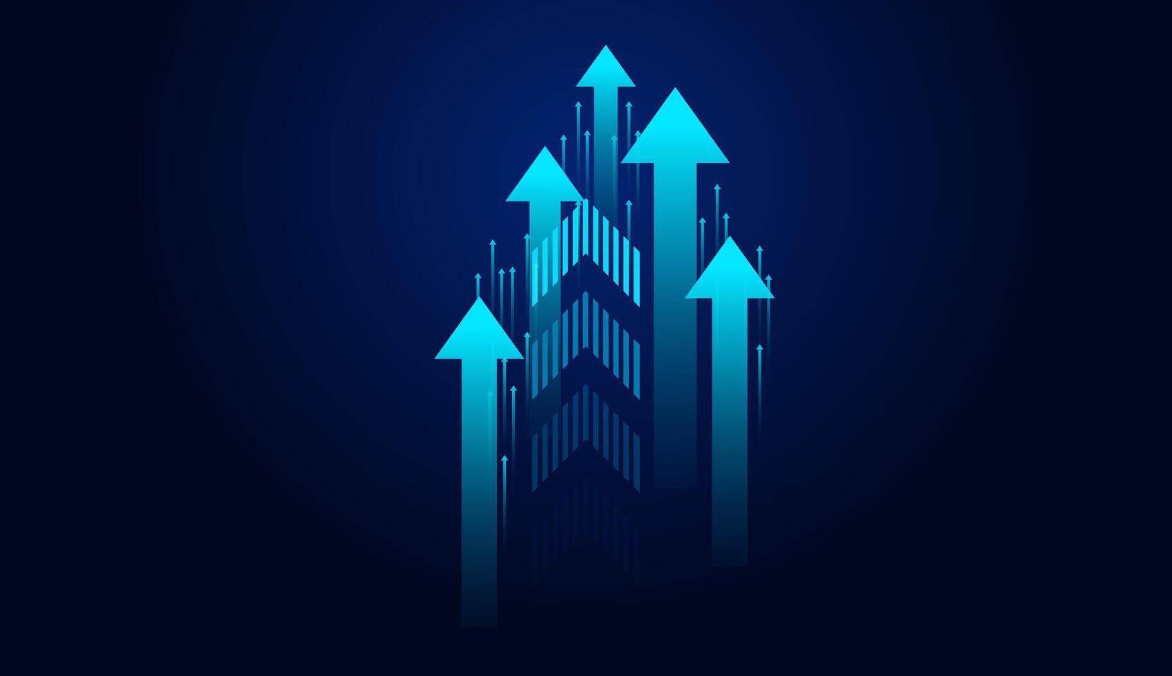 The blue arrows curving upward against a dark, starry background. The center arrow is the largest, symbolizing dominant growth or leadership, while the smaller surrounding arrows vector