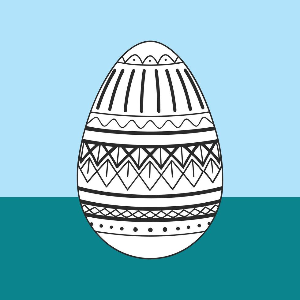 Elegant Easter Egg with Black and White Patterns on Blue Background vector