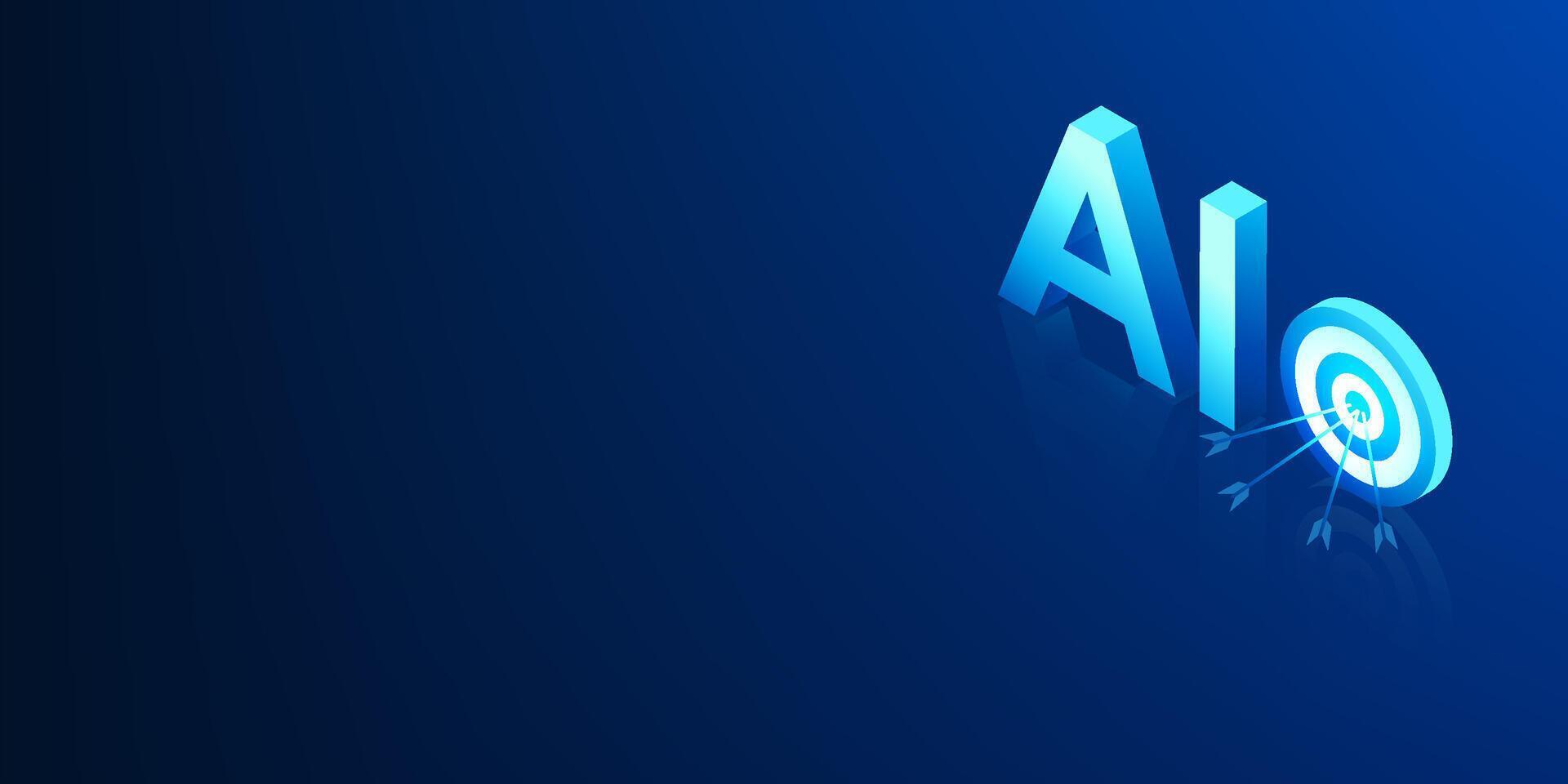 Artificial intelligence technology AI paired with a target with an arrow pointing at the center, represents the use of AI to achieve business goals with precision, demonstrating a data-driven strategy vector