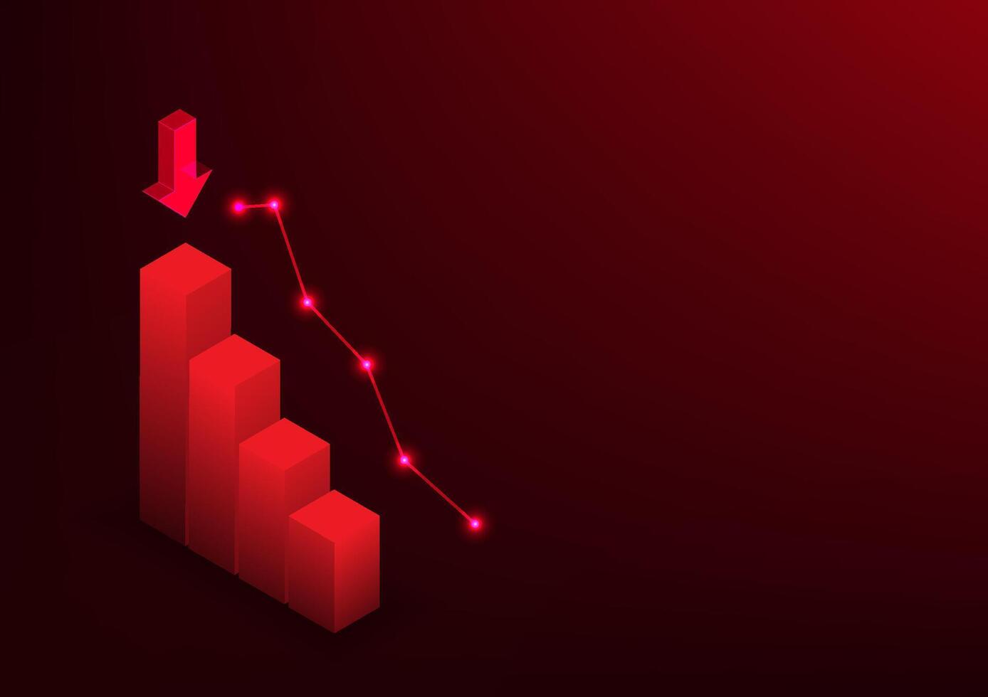 Bar charts with downward arrows indicate losses, declining profits, or a downward trend in the economy due to tax increases and interest rates by major powers. vector