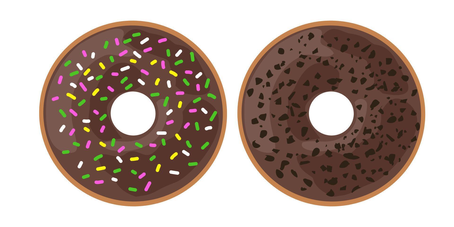 Donuts with Chocolate Glaze and sprinkle choco cookie crumbs Frosting Icon Illustration Background vector