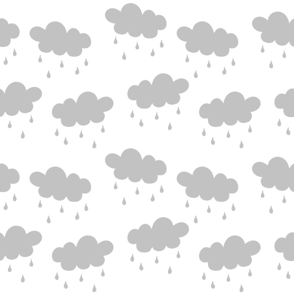 seamless pattern with grey clouds and rain drops on white background vector